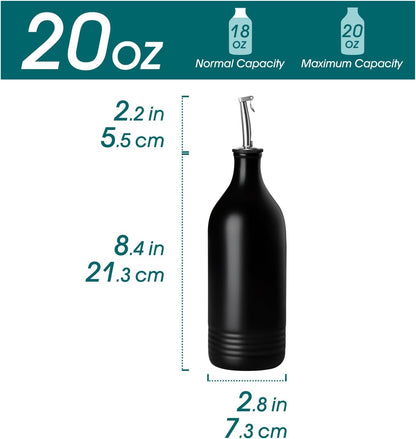 20 Oz Ceramic Olive Oil Dispenser Bottle, Oil and Vinegar, Cream | Drip Free Spout and Airtight Seal, Handcrafted Ceramic with Unique Rustic Design, Versatile for Oil, Vinegar, and Dressings