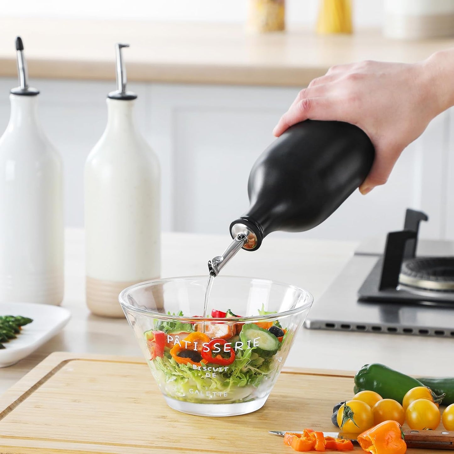 20 Oz Ceramic Olive Oil Dispenser Bottle, Oil and Vinegar, Cream | Drip Free Spout and Airtight Seal, Handcrafted Ceramic with Unique Rustic Design, Versatile for Oil, Vinegar, and Dressings