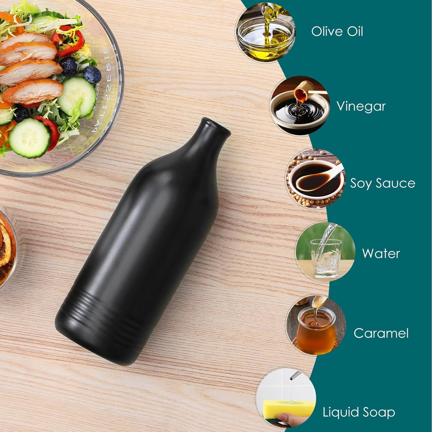 20 Oz Ceramic Olive Oil Dispenser Bottle, Oil and Vinegar, Cream | Drip Free Spout and Airtight Seal, Handcrafted Ceramic with Unique Rustic Design, Versatile for Oil, Vinegar, and Dressings