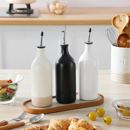 20 Oz Ceramic Olive Oil Dispenser Bottle, Oil and Vinegar, Cream | Drip Free Spout and Airtight Seal, Handcrafted Ceramic with Unique Rustic Design, Versatile for Oil, Vinegar, and Dressings