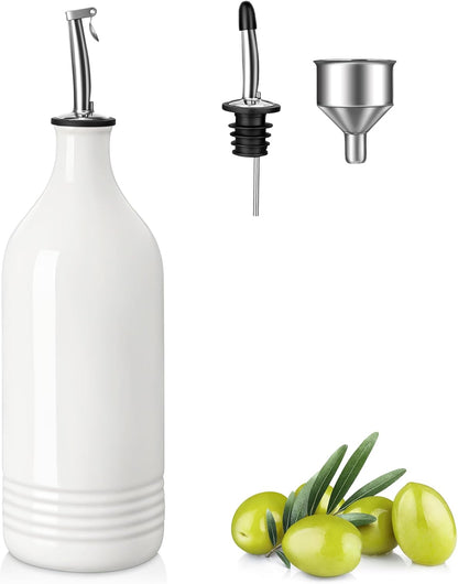 20 Oz Ceramic Olive Oil Dispenser Bottle, Oil and Vinegar, Cream | Drip Free Spout and Airtight Seal, Handcrafted Ceramic with Unique Rustic Design, Versatile for Oil, Vinegar, and Dressings