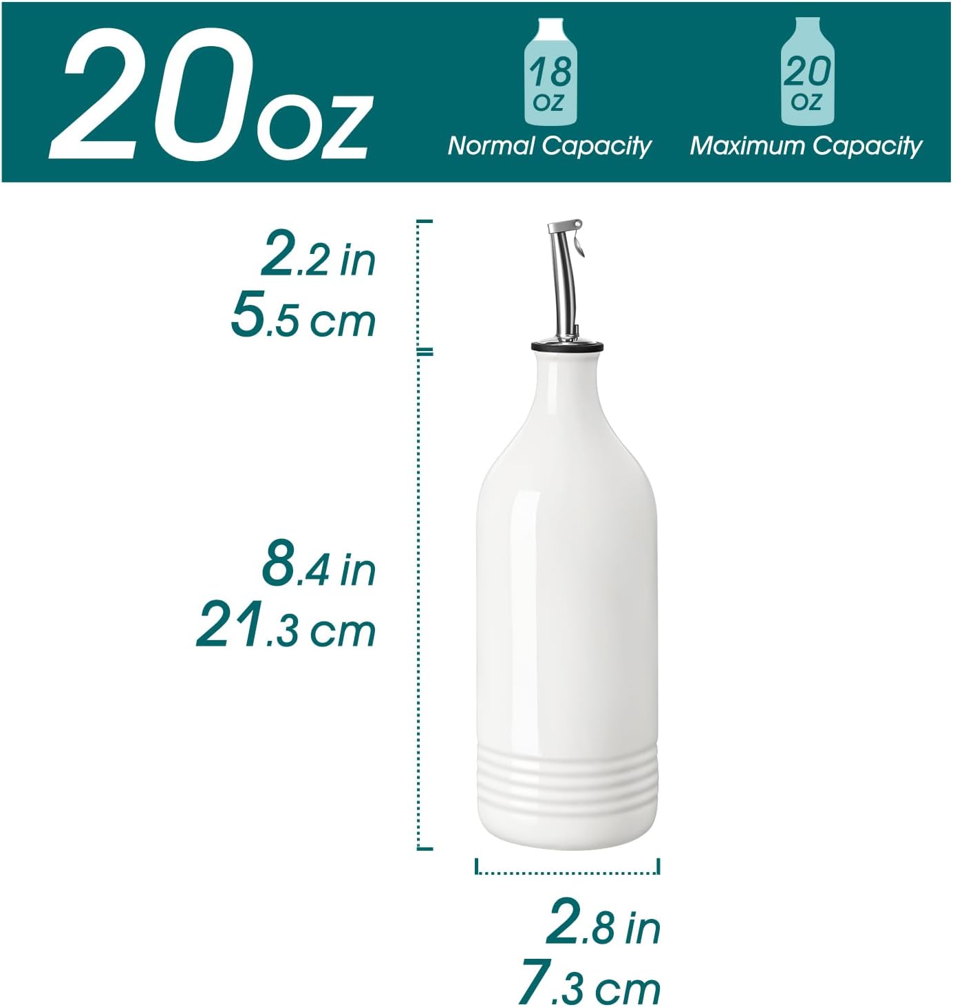 20 Oz Ceramic Olive Oil Dispenser Bottle, Oil and Vinegar, Cream | Drip Free Spout and Airtight Seal, Handcrafted Ceramic with Unique Rustic Design, Versatile for Oil, Vinegar, and Dressings