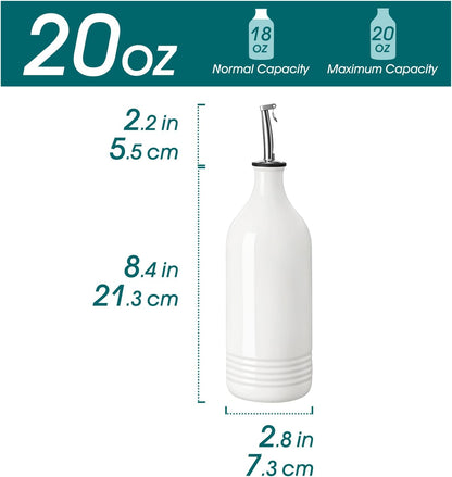 20 Oz Ceramic Olive Oil Dispenser Bottle, Oil and Vinegar, Cream | Drip Free Spout and Airtight Seal, Handcrafted Ceramic with Unique Rustic Design, Versatile for Oil, Vinegar, and Dressings