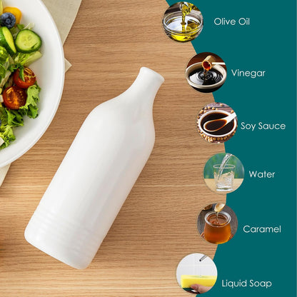 20 Oz Ceramic Olive Oil Dispenser Bottle, Oil and Vinegar, Cream | Drip Free Spout and Airtight Seal, Handcrafted Ceramic with Unique Rustic Design, Versatile for Oil, Vinegar, and Dressings