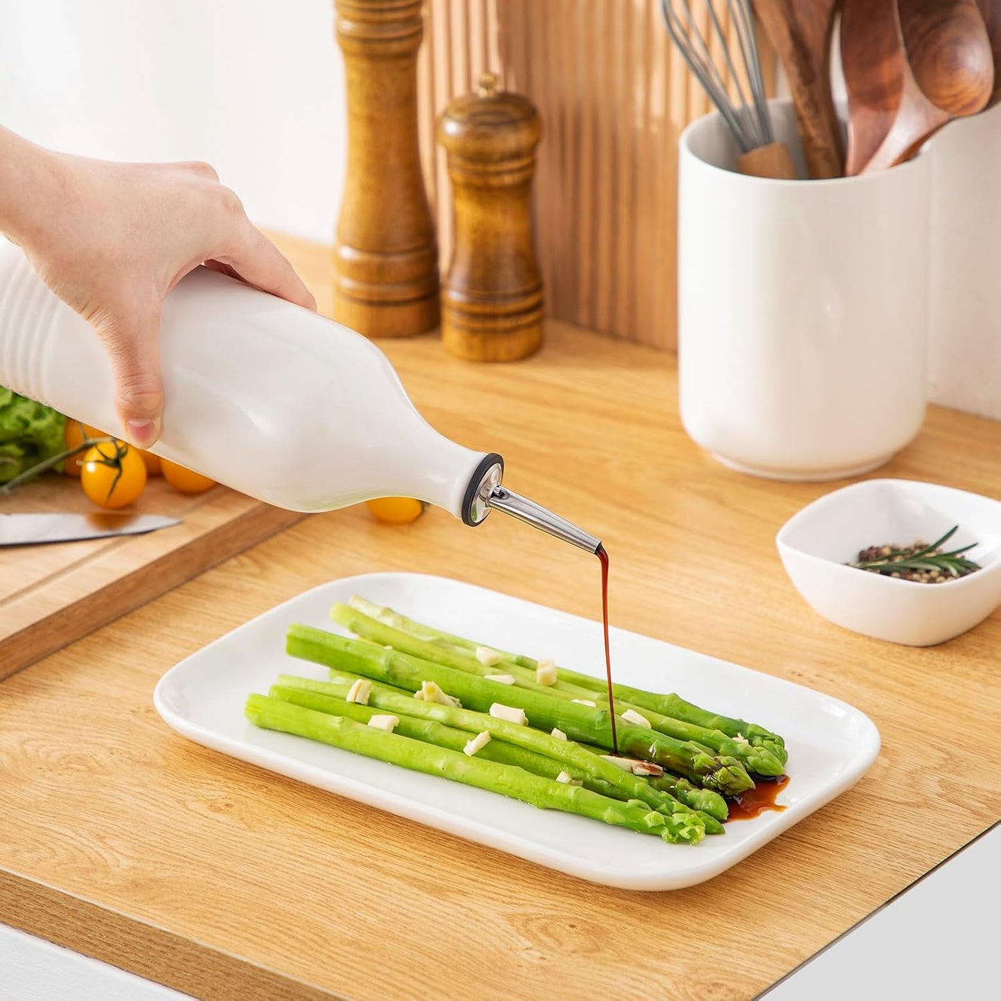 20 Oz Ceramic Olive Oil Dispenser Bottle, Oil and Vinegar, Cream | Drip Free Spout and Airtight Seal, Handcrafted Ceramic with Unique Rustic Design, Versatile for Oil, Vinegar, and Dressings