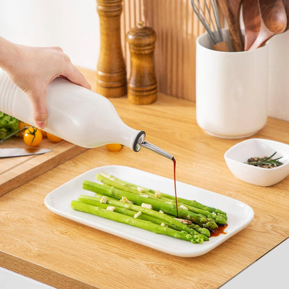 20 Oz Ceramic Olive Oil Dispenser Bottle, Oil and Vinegar, Cream | Drip Free Spout and Airtight Seal, Handcrafted Ceramic with Unique Rustic Design, Versatile for Oil, Vinegar, and Dressings