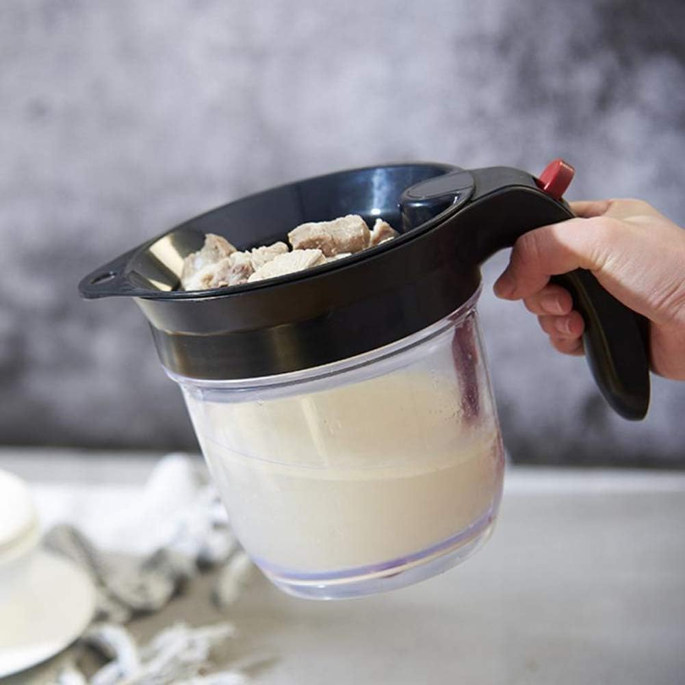 4-Cup Fat Separator Oil Separator With Bottom Release - Gravy Grease Separator for Cooking, Healthier Gravy, Soup, Easy Press Dispenser Oil Separator with Strainer