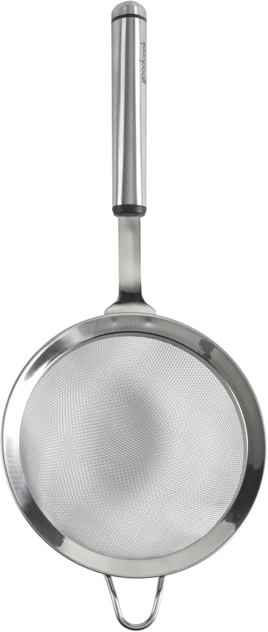 Gourmet 6-inch Hand Strainer, Stainless Steel Diamond Shaped Ergonomic Handle with Hang Loop