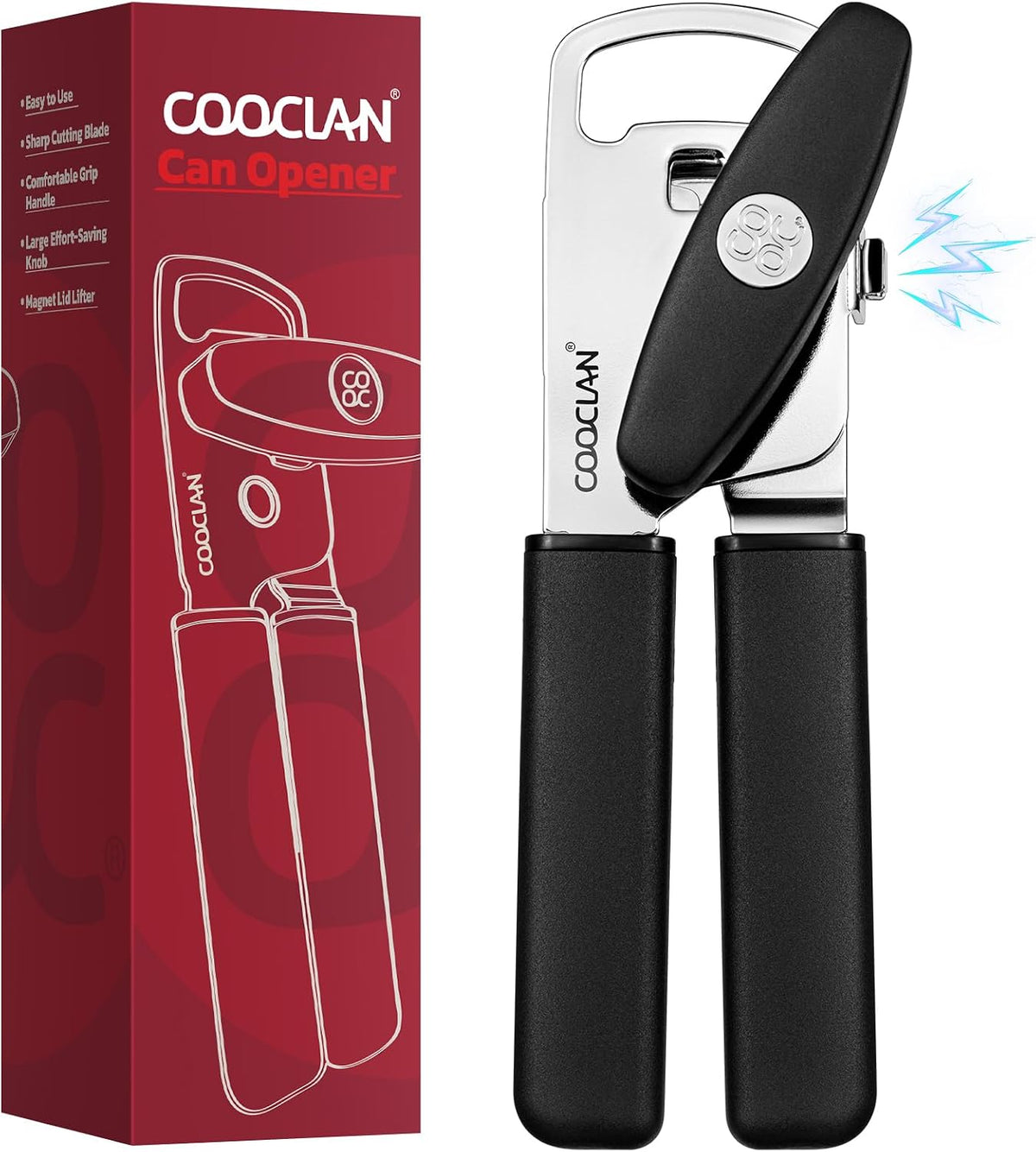 Multifunction Magnetic Manual Can Opener and Bottle Opener, Black