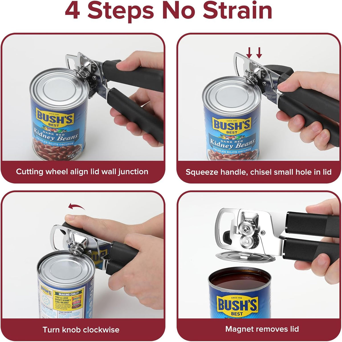 Multifunction Magnetic Manual Can Opener and Bottle Opener, Black