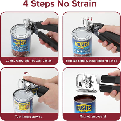 Multifunction Magnetic Manual Can Opener and Bottle Opener, Black