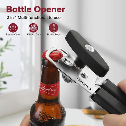 Multifunction Magnetic Manual Can Opener and Bottle Opener, Black