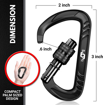 12kN Heavy Duty Carabiner Clips | 2697 lbs Capacity, For Pets, Outdoor, Camping, Hiking, Hammock, Dog Leash Harness, Keychains