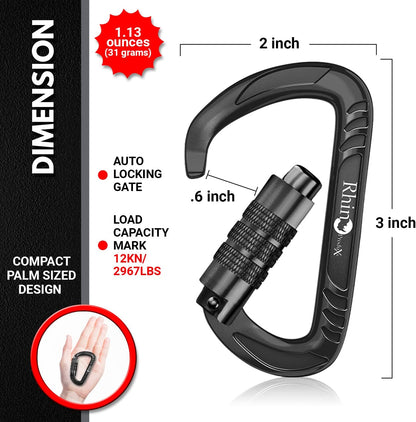 12kN Heavy Duty Carabiner Clips | 2697 lbs Capacity, For Pets, Outdoor, Camping, Hiking, Hammock, Dog Leash Harness, Keychains