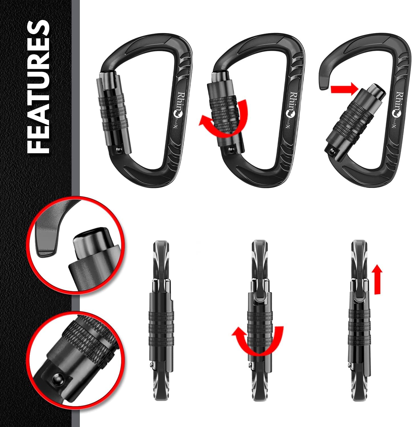 12kN Heavy Duty Carabiner Clips | 2697 lbs Capacity, For Pets, Outdoor, Camping, Hiking, Hammock, Dog Leash Harness, Keychains