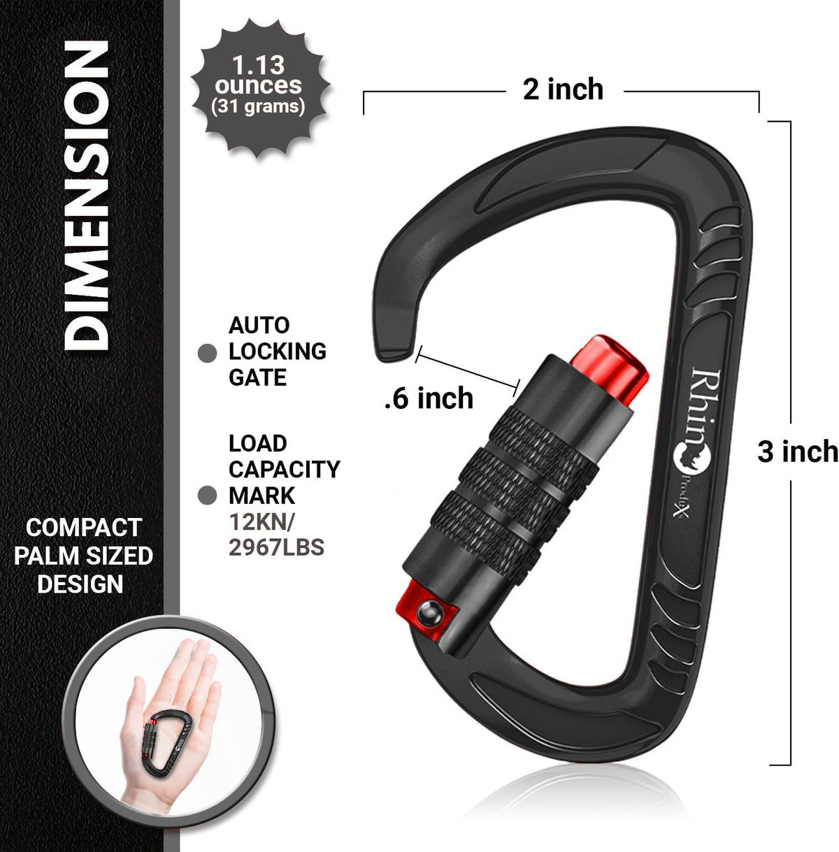 12kN Heavy Duty Carabiner Clips | 2697 lbs Capacity, For Pets, Outdoor, Camping, Hiking, Hammock, Dog Leash Harness, Keychains