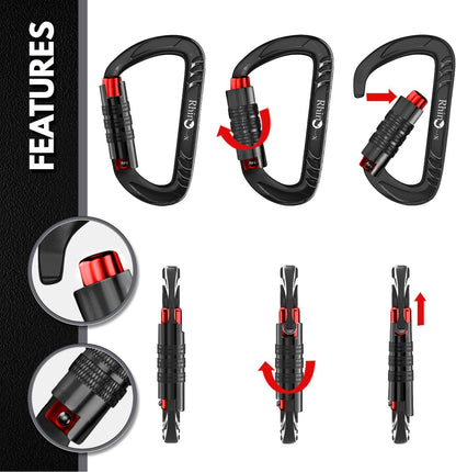 12kN Heavy Duty Carabiner Clips | 2697 lbs Capacity, For Pets, Outdoor, Camping, Hiking, Hammock, Dog Leash Harness, Keychains