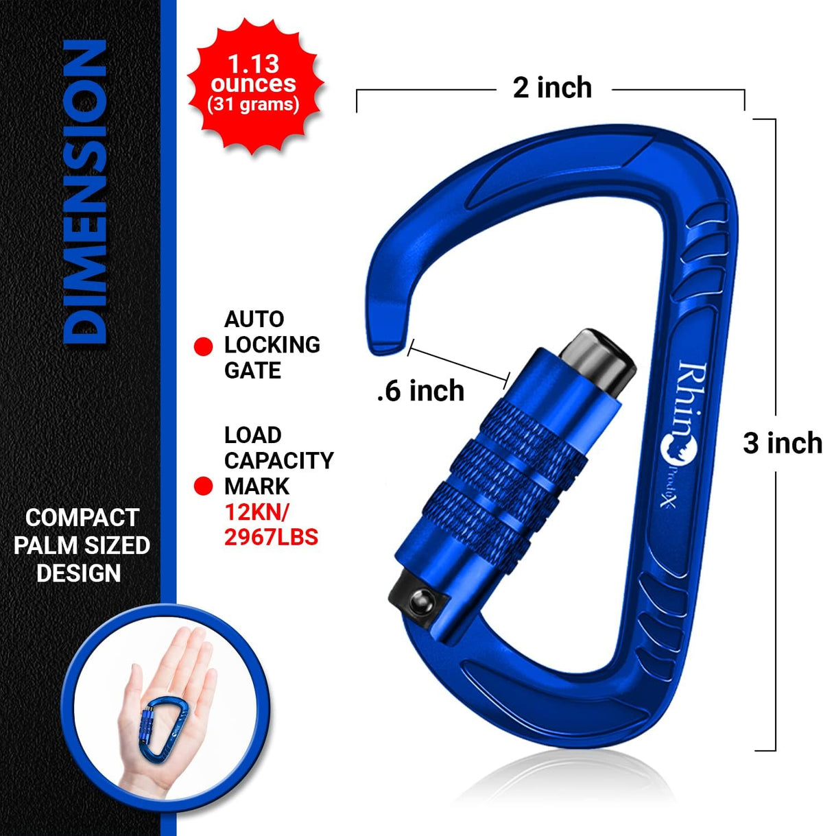 12kN Heavy Duty Carabiner Clips | 2697 lbs Capacity, For Pets, Outdoor, Camping, Hiking, Hammock, Dog Leash Harness, Keychains