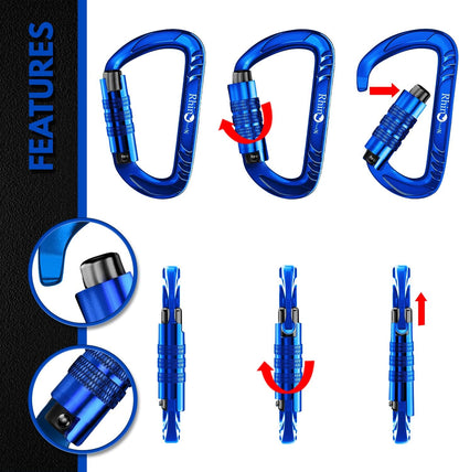 12kN Heavy Duty Carabiner Clips | 2697 lbs Capacity, For Pets, Outdoor, Camping, Hiking, Hammock, Dog Leash Harness, Keychains