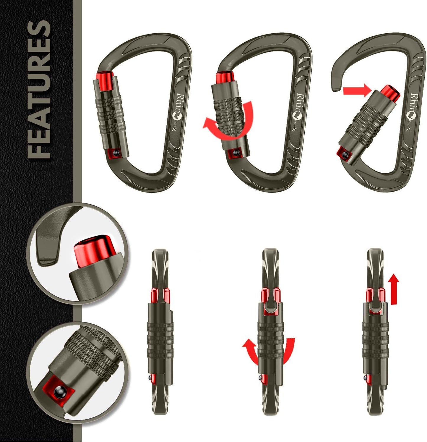 12kN Heavy Duty Carabiner Clips | 2697 lbs Capacity, For Pets, Outdoor, Camping, Hiking, Hammock, Dog Leash Harness, Keychains