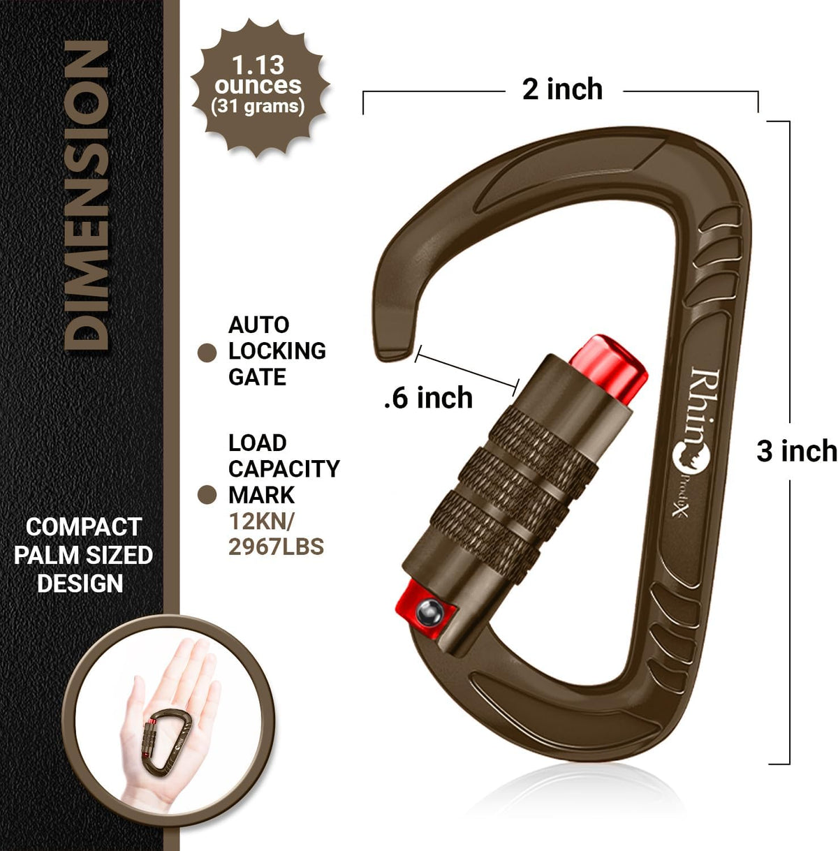 12kN Heavy Duty Carabiner Clips | 2697 lbs Capacity, For Pets, Outdoor, Camping, Hiking, Hammock, Dog Leash Harness, Keychains