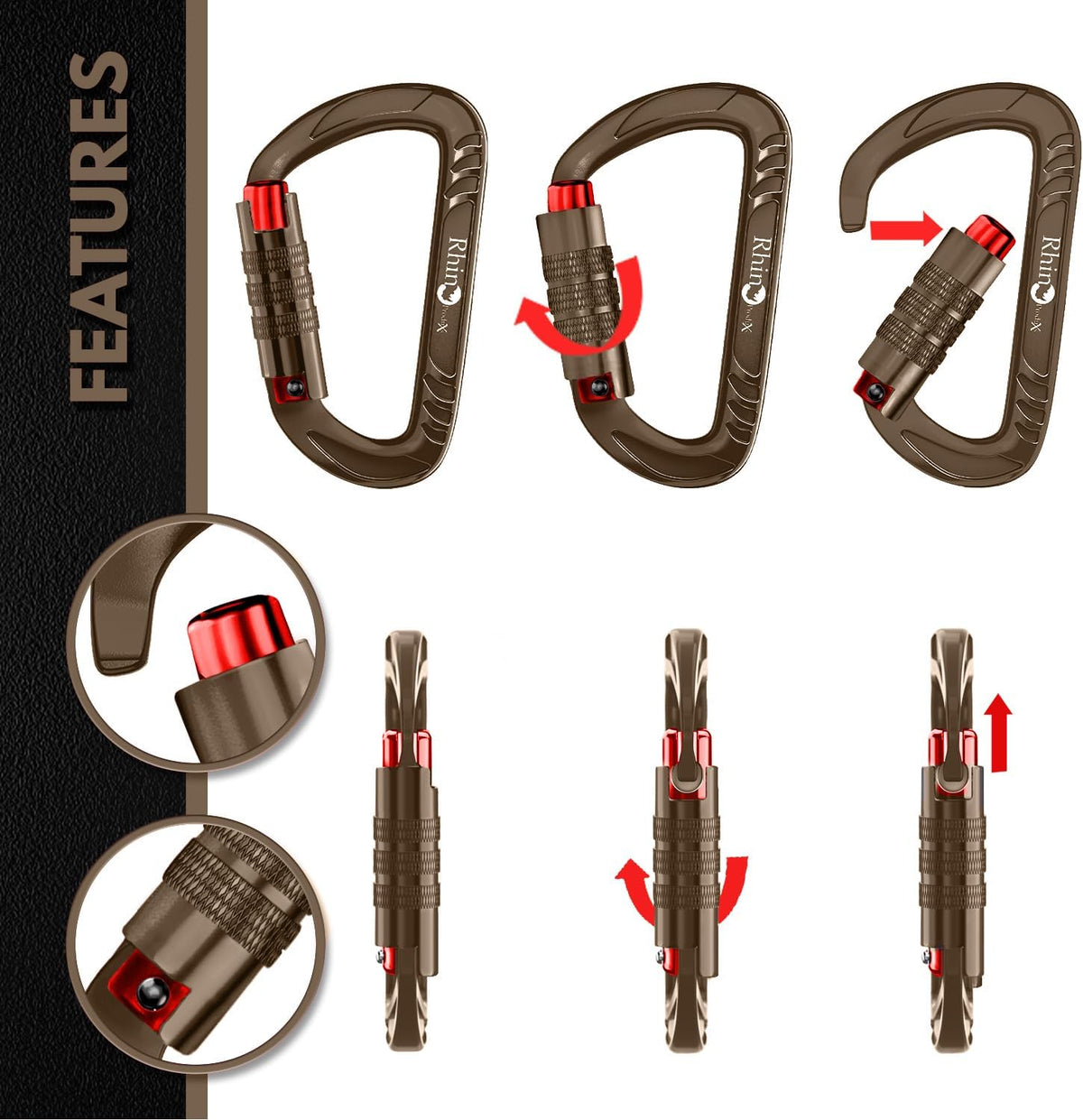 12kN Heavy Duty Carabiner Clips | 2697 lbs Capacity, For Pets, Outdoor, Camping, Hiking, Hammock, Dog Leash Harness, Keychains
