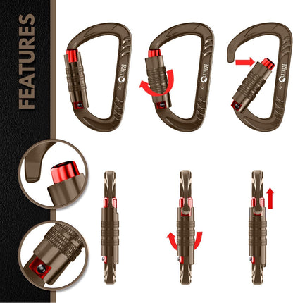 12kN Heavy Duty Carabiner Clips | 2697 lbs Capacity, For Pets, Outdoor, Camping, Hiking, Hammock, Dog Leash Harness, Keychains