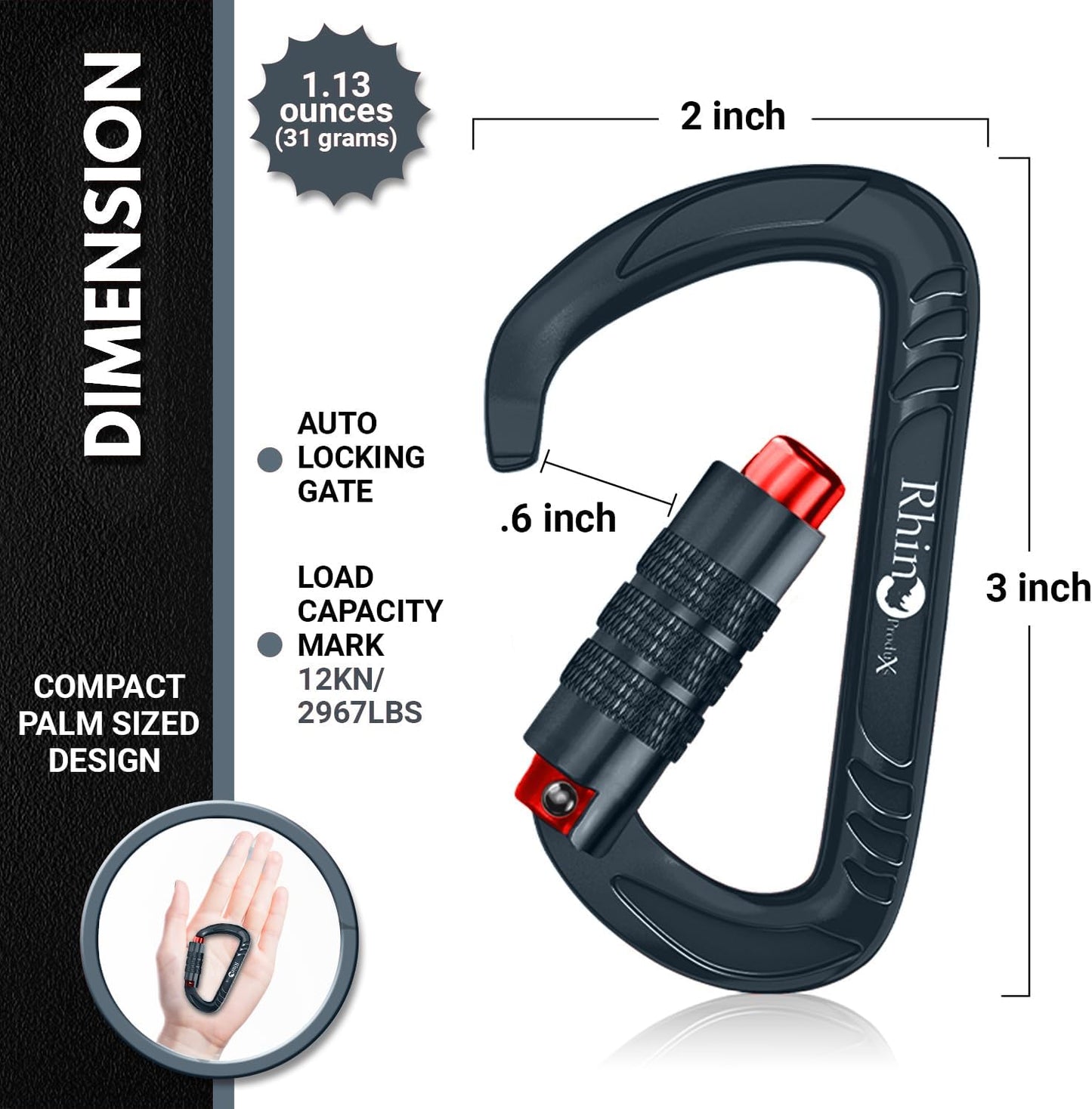 12kN Heavy Duty Carabiner Clips | 2697 lbs Capacity, For Pets, Outdoor, Camping, Hiking, Hammock, Dog Leash Harness, Keychains