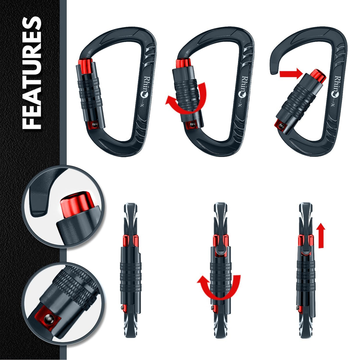 12kN Heavy Duty Carabiner Clips | 2697 lbs Capacity, For Pets, Outdoor, Camping, Hiking, Hammock, Dog Leash Harness, Keychains