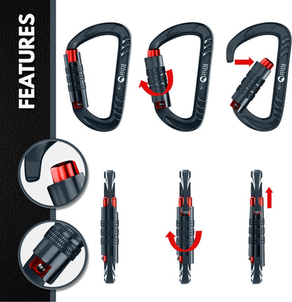 12kN Heavy Duty Carabiner Clips | 2697 lbs Capacity, For Pets, Outdoor, Camping, Hiking, Hammock, Dog Leash Harness, Keychains