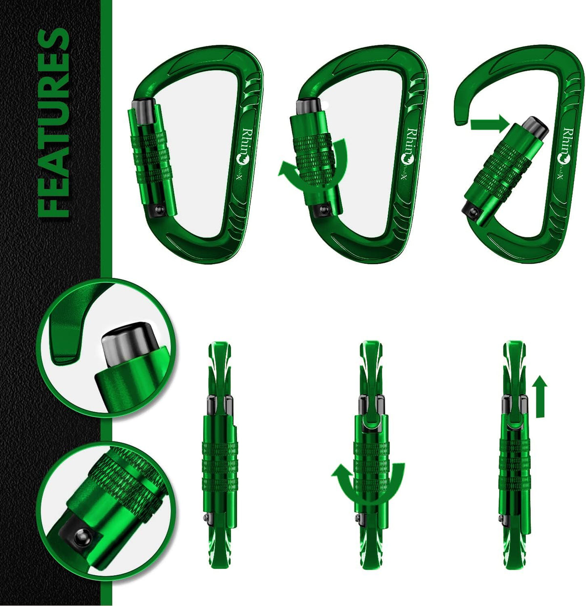 12kN Heavy Duty Carabiner Clips | 2697 lbs Capacity, For Pets, Outdoor, Camping, Hiking, Hammock, Dog Leash Harness, Keychains