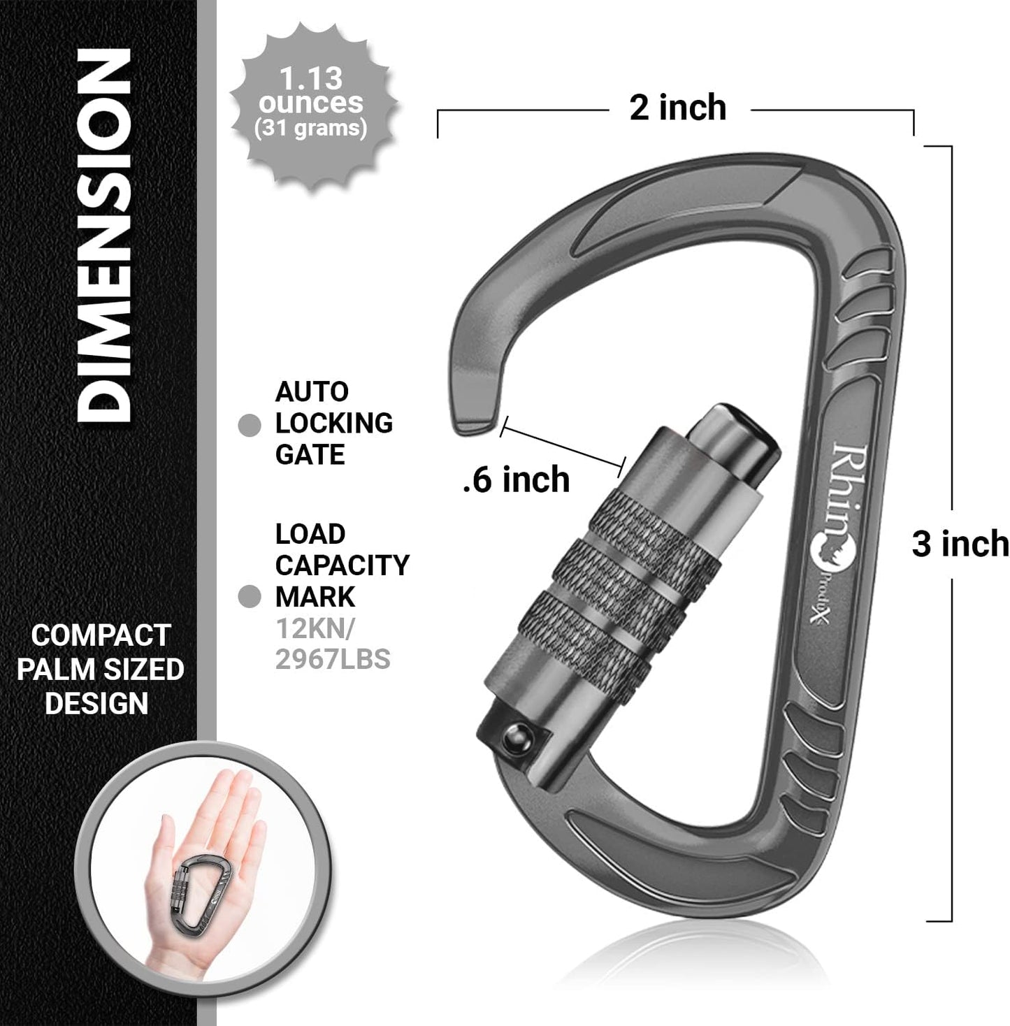 12kN Heavy Duty Carabiner Clips | 2697 lbs Capacity, For Pets, Outdoor, Camping, Hiking, Hammock, Dog Leash Harness, Keychains