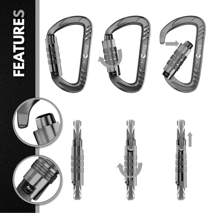 12kN Heavy Duty Carabiner Clips | 2697 lbs Capacity, For Pets, Outdoor, Camping, Hiking, Hammock, Dog Leash Harness, Keychains