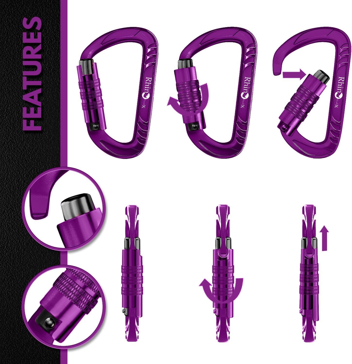 12kN Heavy Duty Carabiner Clips | 2697 lbs Capacity, For Pets, Outdoor, Camping, Hiking, Hammock, Dog Leash Harness, Keychains