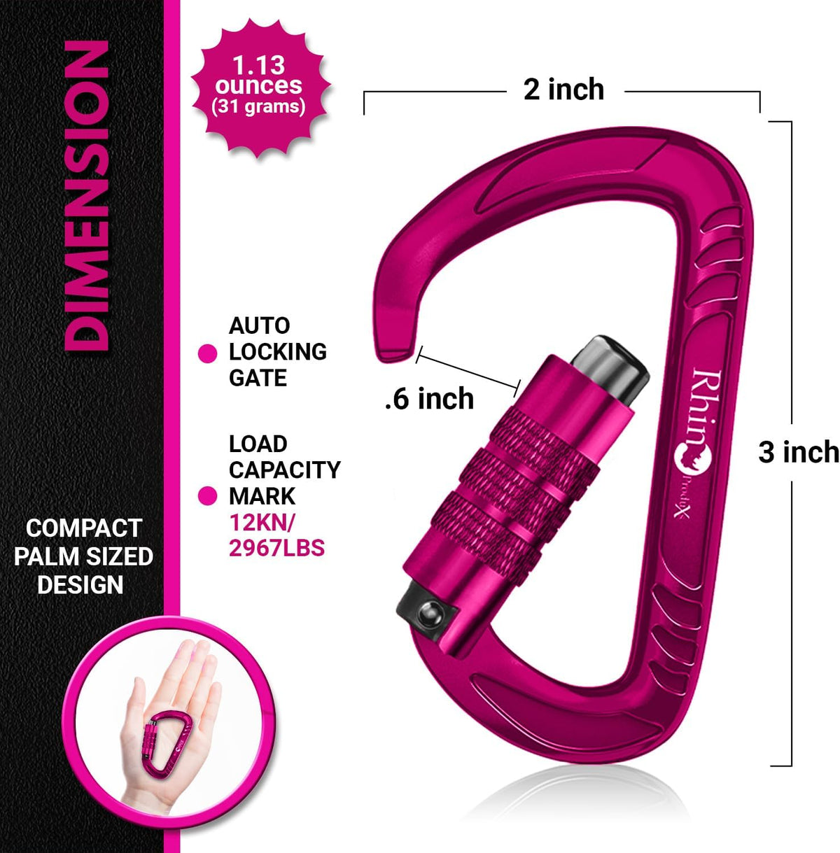 12kN Heavy Duty Carabiner Clips | 2697 lbs Capacity, For Pets, Outdoor, Camping, Hiking, Hammock, Dog Leash Harness, Keychains