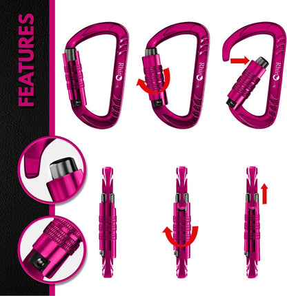 12kN Heavy Duty Carabiner Clips | 2697 lbs Capacity, For Pets, Outdoor, Camping, Hiking, Hammock, Dog Leash Harness, Keychains