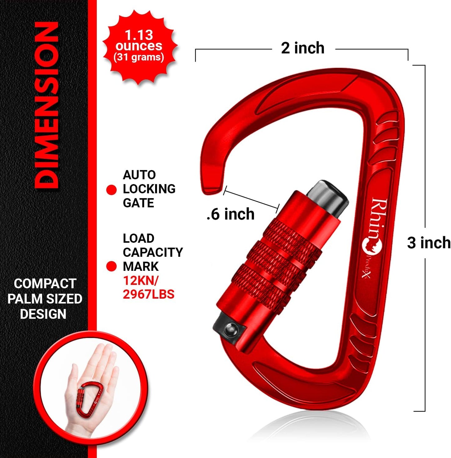 12kN Heavy Duty Carabiner Clips | 2697 lbs Capacity, For Pets, Outdoor, Camping, Hiking, Hammock, Dog Leash Harness, Keychains