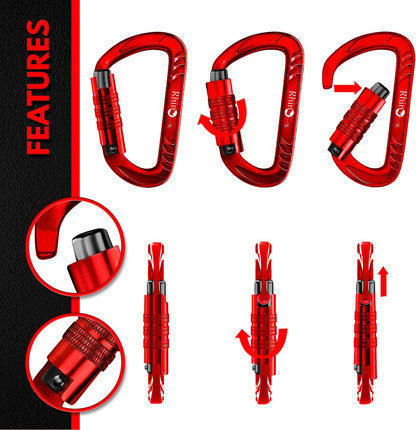 12kN Heavy Duty Carabiner Clips | 2697 lbs Capacity, For Pets, Outdoor, Camping, Hiking, Hammock, Dog Leash Harness, Keychains