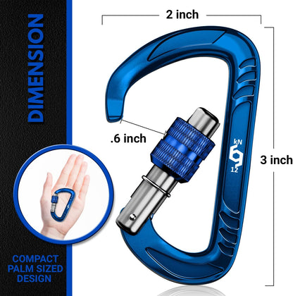 12kN Heavy Duty Carabiner Clips | 2697 lbs Capacity, For Pets, Outdoor, Camping, Hiking, Hammock, Dog Leash Harness, Keychains
