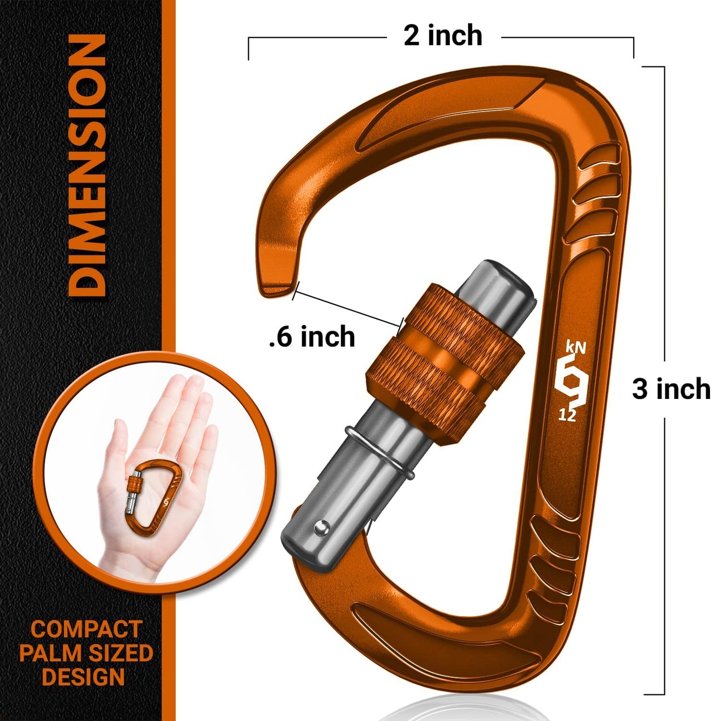 12kN Heavy Duty Carabiner Clips | 2697 lbs Capacity, For Pets, Outdoor, Camping, Hiking, Hammock, Dog Leash Harness, Keychains