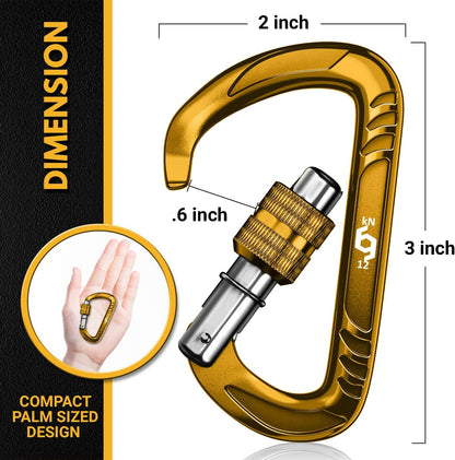 12kN Heavy Duty Carabiner Clips | 2697 lbs Capacity, For Pets, Outdoor, Camping, Hiking, Hammock, Dog Leash Harness, Keychains