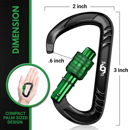 12kN Heavy Duty Carabiner Clips | 2697 lbs Capacity, For Pets, Outdoor, Camping, Hiking, Hammock, Dog Leash Harness, Keychains