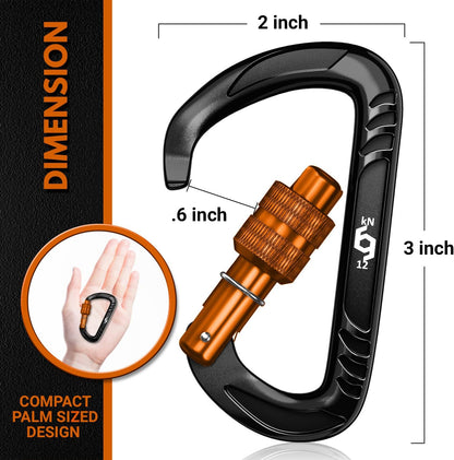 12kN Heavy Duty Carabiner Clips | 2697 lbs Capacity, For Pets, Outdoor, Camping, Hiking, Hammock, Dog Leash Harness, Keychains