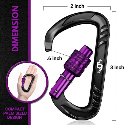 12kN Heavy Duty Carabiner Clips | 2697 lbs Capacity, For Pets, Outdoor, Camping, Hiking, Hammock, Dog Leash Harness, Keychains