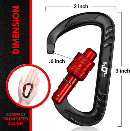 12kN Heavy Duty Carabiner Clips | 2697 lbs Capacity, For Pets, Outdoor, Camping, Hiking, Hammock, Dog Leash Harness, Keychains