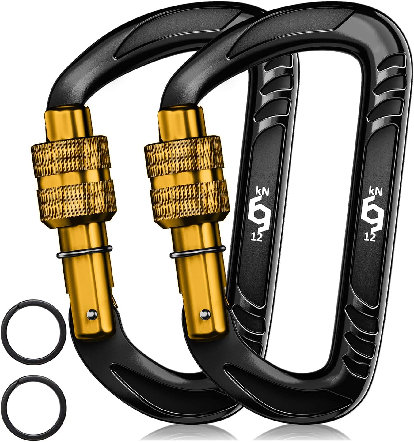 12kN Heavy Duty Carabiner Clips | 2697 lbs Capacity, For Pets, Outdoor, Camping, Hiking, Hammock, Dog Leash Harness, Keychains