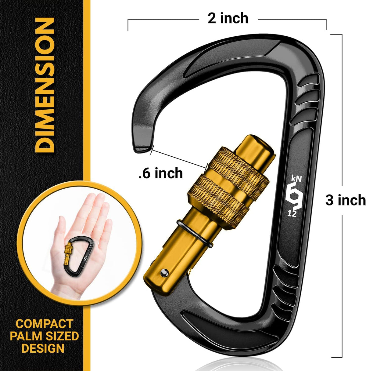 12kN Heavy Duty Carabiner Clips | 2697 lbs Capacity, For Pets, Outdoor, Camping, Hiking, Hammock, Dog Leash Harness, Keychains