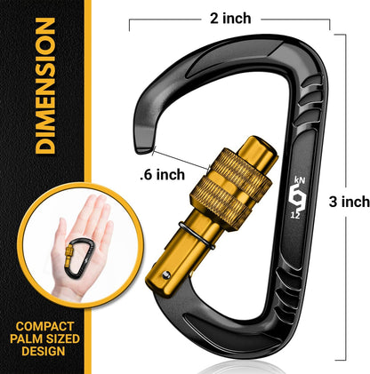 12kN Heavy Duty Carabiner Clips | 2697 lbs Capacity, For Pets, Outdoor, Camping, Hiking, Hammock, Dog Leash Harness, Keychains