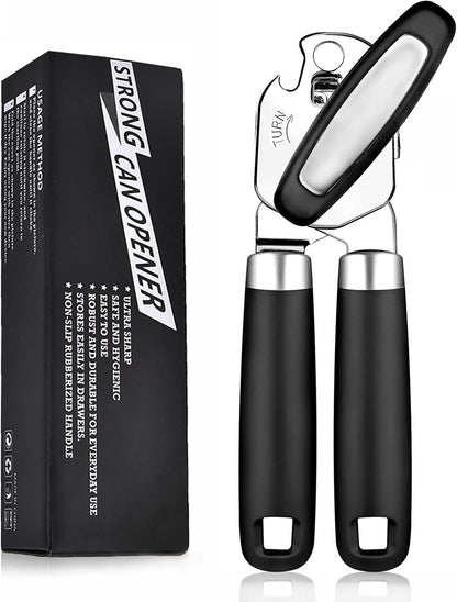 Can Opener Manual with Smooth Edge - Heavy Duty Stainless Steel Handheld Opener for Seniors, Opens Cans & Jars, Ergonomic Grip, Easy Clean (Abre Latas/Abridor de Latas)