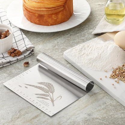 2PCS Dough Pastry Bench Cutter Scraper, Stainless Steel Kitchen Food Scraper with Protective Cover, Anti-Wear Laser-Engraved Measuring Scale and Ear Of Wheat, Dishwasher Safe (2Pack, 6 inch)